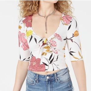 Guess Floral Twist Front Knit Crop Top